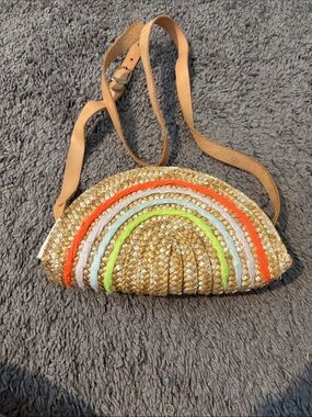 Meri Meri Straw Half-Moon Crossbody with Neon Rainbow Trim